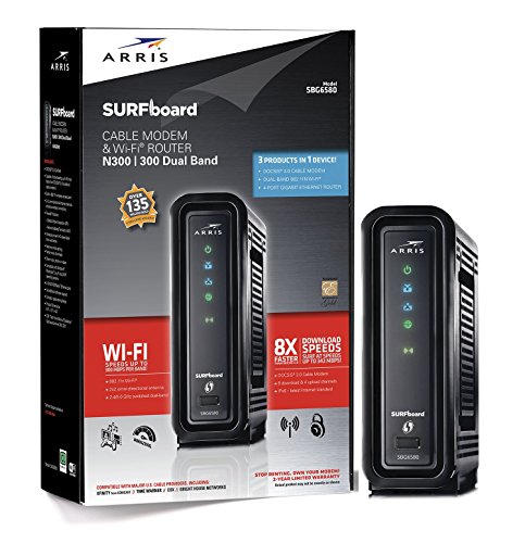 ARRIS Cable Modem SURFboard SBG6580 DOCSIS 3.0/Wi-Fi N300 2.4Ghz + N300 5GHz Dual Band Router - Embalagem de varejo Preto (570763-006-00)