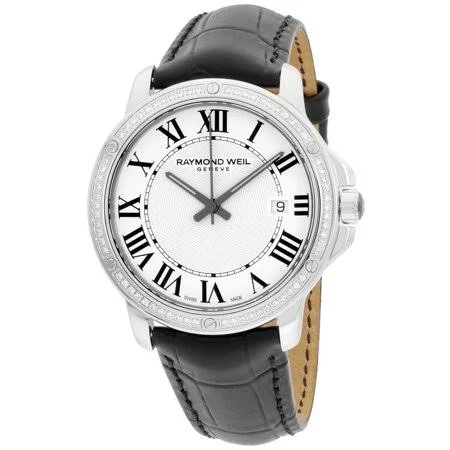 Raymond Weil Relógio masculino com pulseira de couro com mostrador branco Tango 5591LS100300