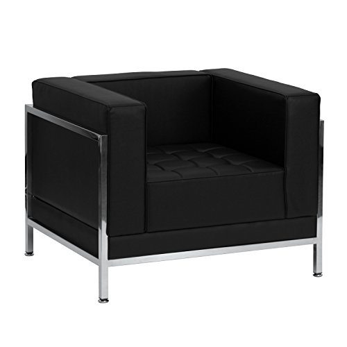 Flash Furniture Cadeira Contemporânea de Couro Preto He...