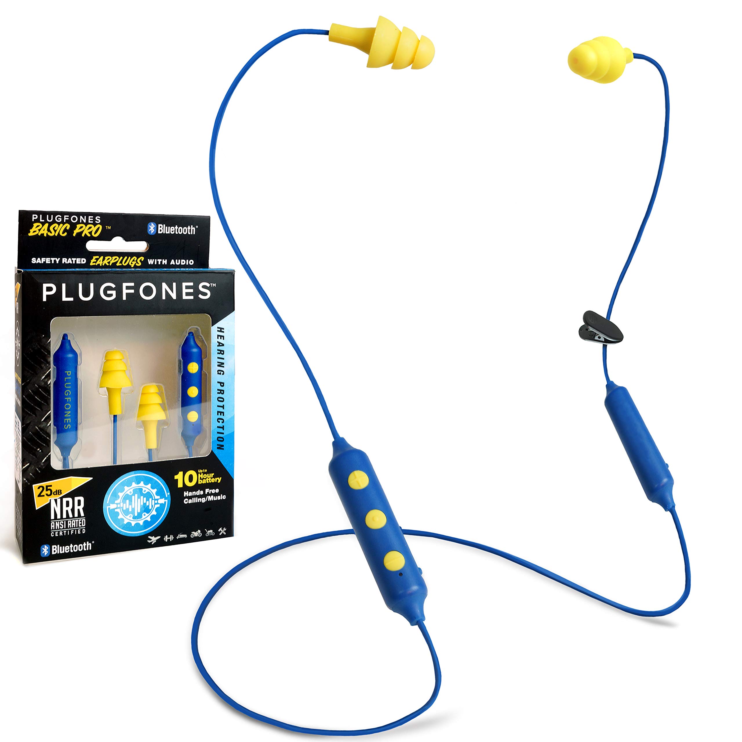 Plugfones Fones de ouvido intra-auriculares sem fio Basic Pro Bluetooth - Fones de ouvido com redução de ruído com microfone e controles de isolamento de ruído (azul e amarelo)