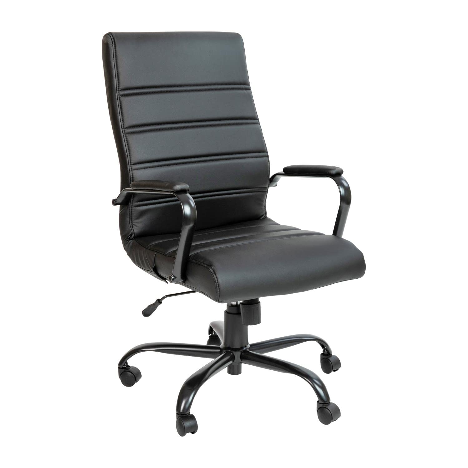 Flash Furniture Cadeira de escrivaninha com encosto alto - Cadeira de escritório executiva giratória de couro preto com moldura preta - Cadeira de braço giratório