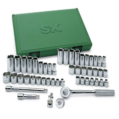  SK Hand Tool SK Professional Tools 94549 49 peças 3/8 pol. conjunto de soquetes métricos padrão/profundo de 6 pontos - conjunto de soquetes cromados com acabamento super cromado | Conjunto de 49...