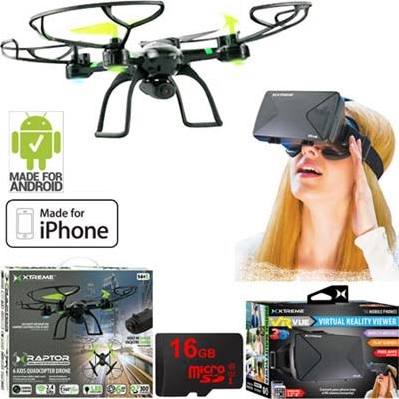  Xtreme Drone Quadcopter Aéreo Giroscópio de 6 Eixos Pronto para Voar 2.4Ghz com Câmera (05461) com Pacote Inclui Visualizador de Realidade Virtual VR Vue para Smartphones + Cartão de Memória...
