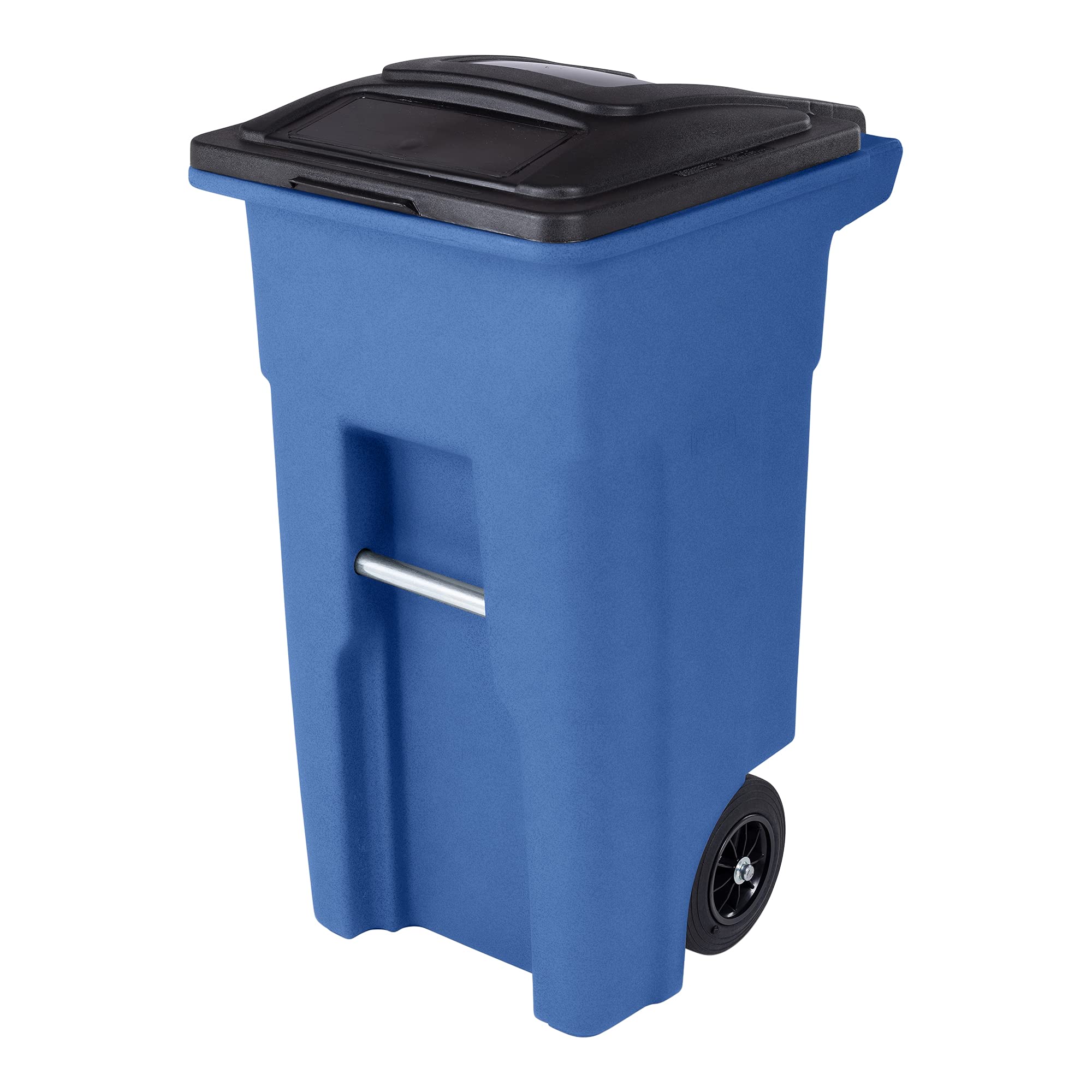 Toter 32 Gal. Lata de lixo azul com rodas silenciosas e tampa preta anexada