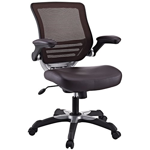 Modway Cadeira de escritório com assento de couro vegano branco Edge Mesh com braços dobráveis ​​e mesas de computador em marrom