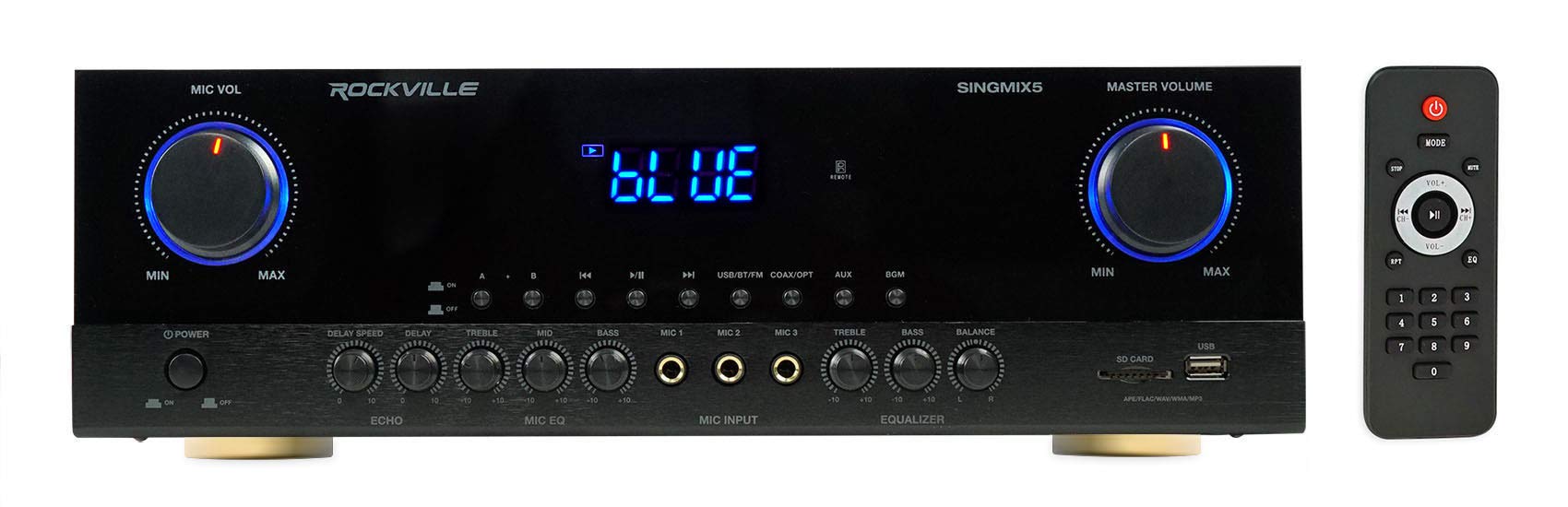 Rockville Amplificador misturador de karaokê SingMix 45 1000 W com Bluetooth/USB/Echo