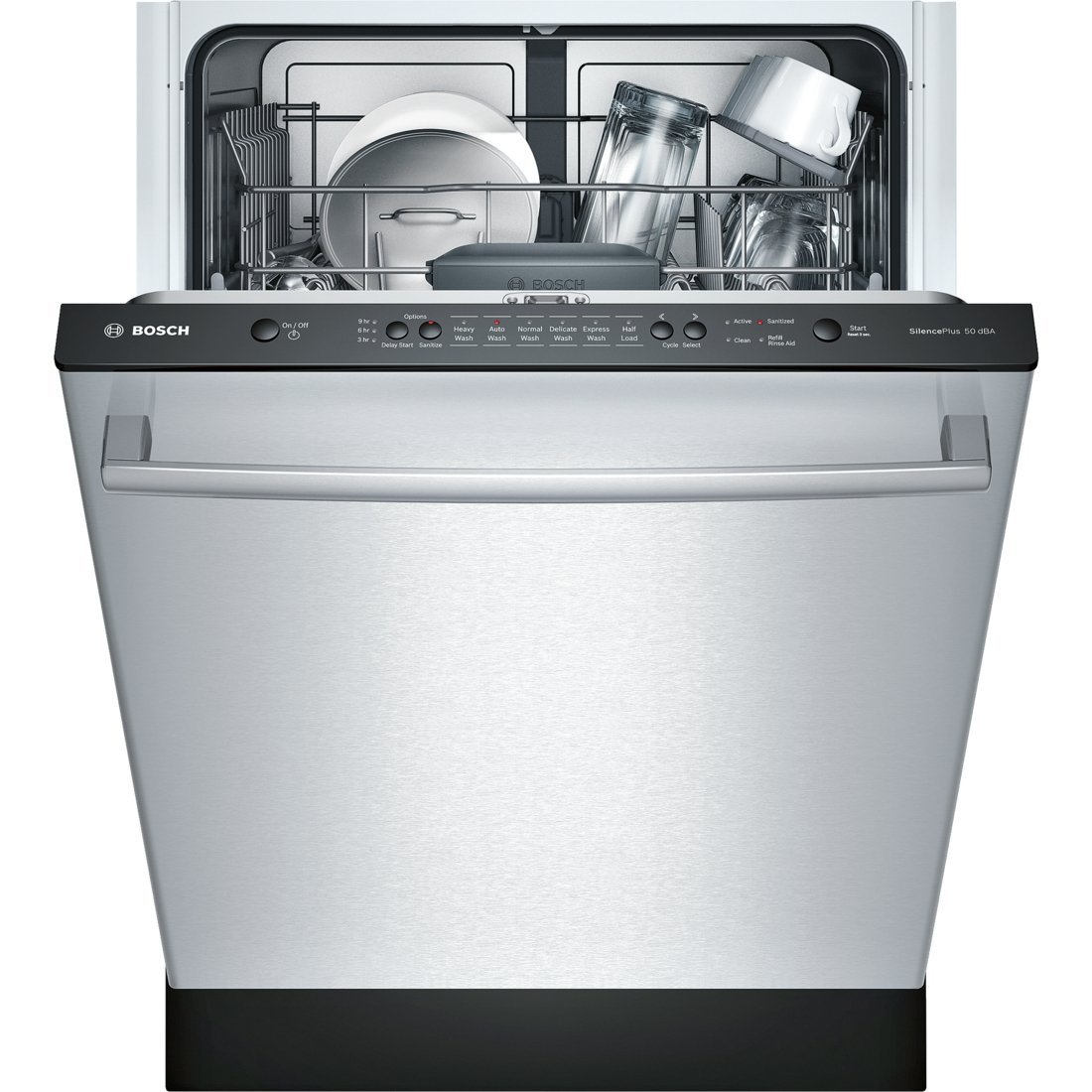  Bosch SHX3AR75UC Ascenta Máquina de lavar louça embutida totalmente integrada com 24 pés de largura e 6 ciclos de lavagem 14 ajustes de local Início retardado 24/7 Proteção contra vazamento de...