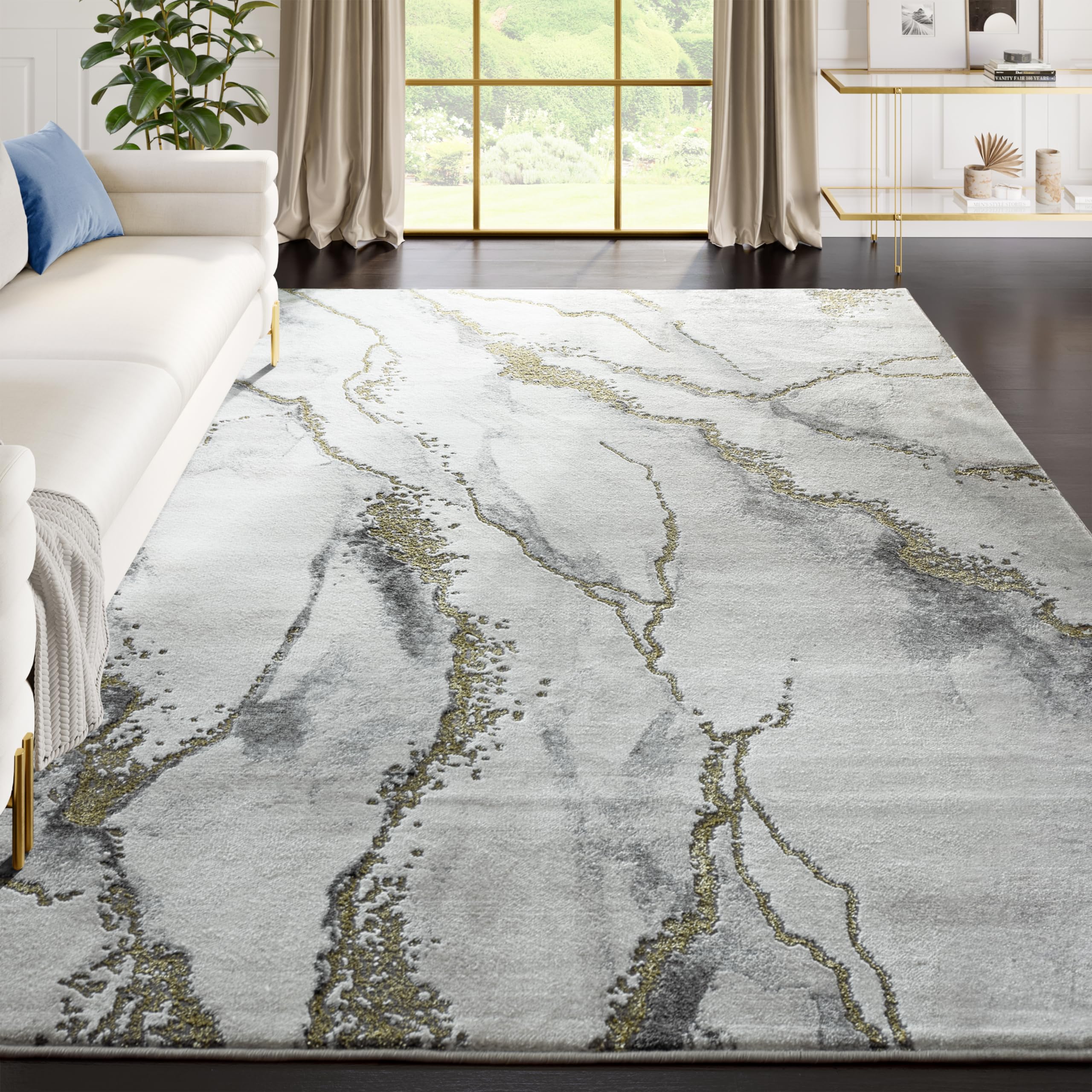 ABANI Contemporary Area Rug, Non-Shed Modern Rugs Marble Print Dining Room Rug