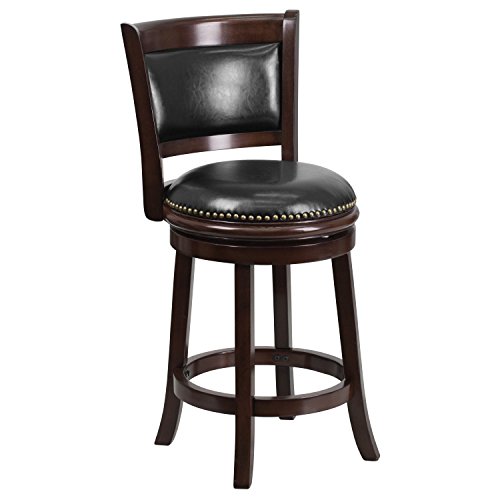Flash Furniture Banqueta de madeira Cappuccino com altura contrária e assento giratório de couro preto