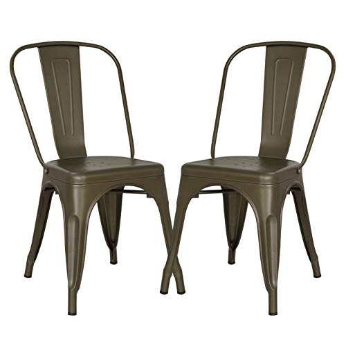 POLY & BARK Cadeira lateral de metal para cozinha e jantar Trattoria em branco (conjunto de 4)