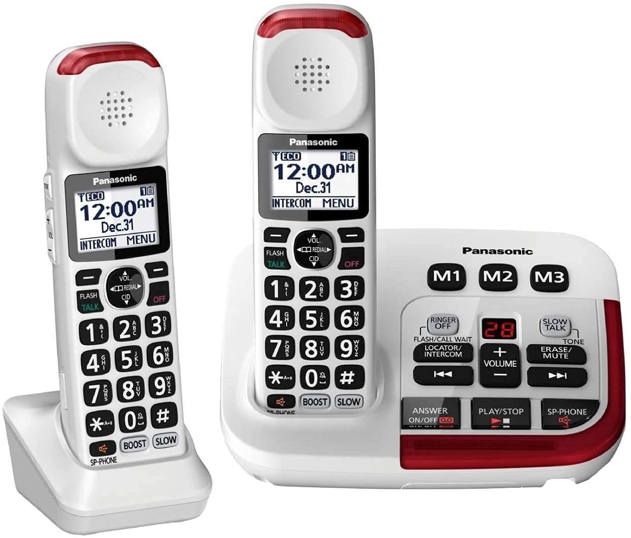 Panasonic KX-TGM420W + (1) KX-TGMA44W Telefone sem fio amplificado com secretária eletrônica digital e intensificador de volume de voz até 40 dB (2 monofones)