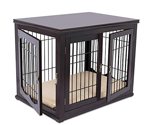  Internet's Best Canil decorativo para cães com cama para animais de estimação - cachorro pequeno - porta dupla - casa de cachorro de arame de madeira - mesa lateral grande para animais de estimação...