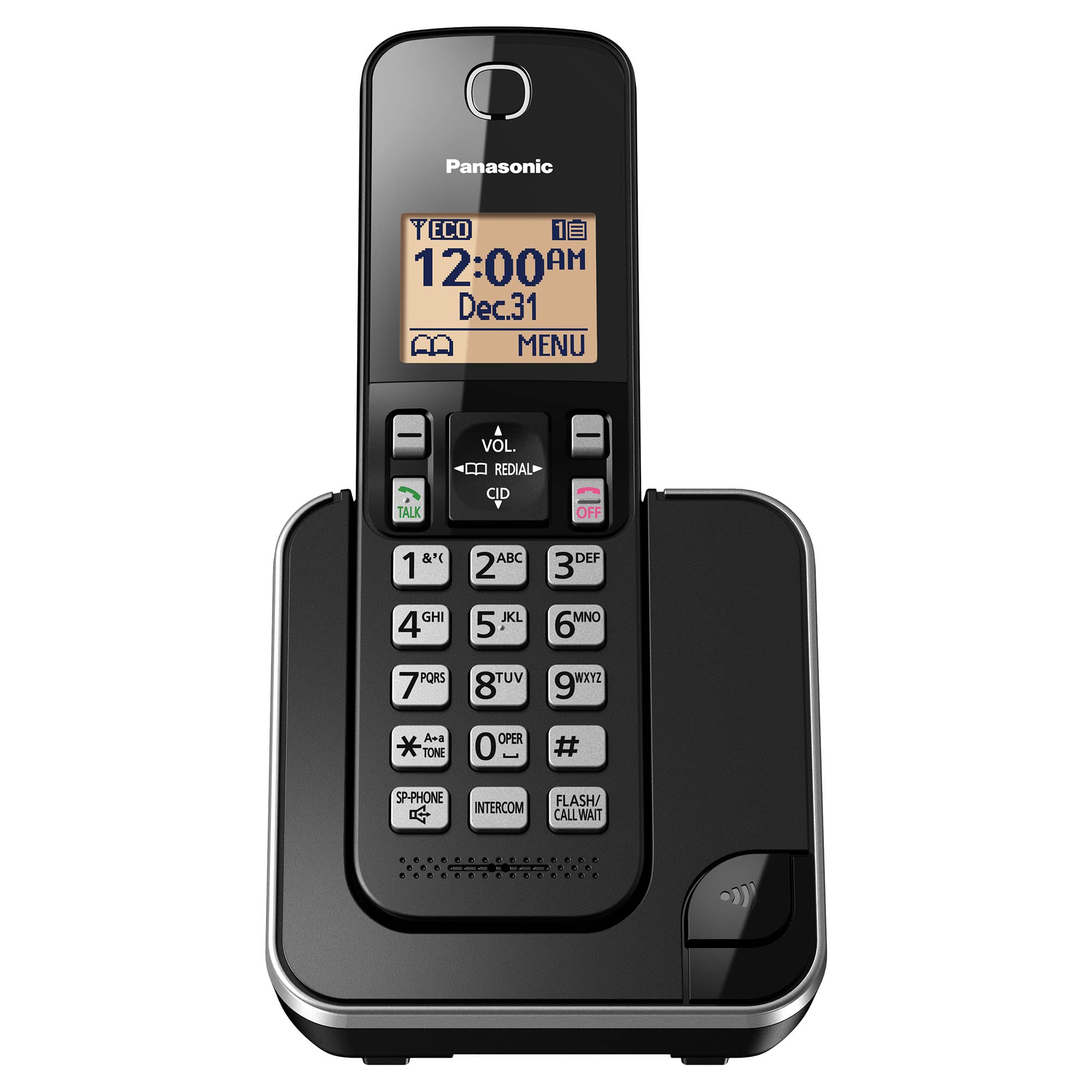 Panasonic Sistema de telefone sem fio expansível com visor retroiluminado âmbar e bloqueio de chamadas