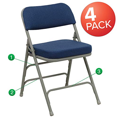 Flash Furniture 4 Pk. Cadeira dobrável em tecido de metal marinho com dobradiças duplas e triplas curvas premium HERCULES Series