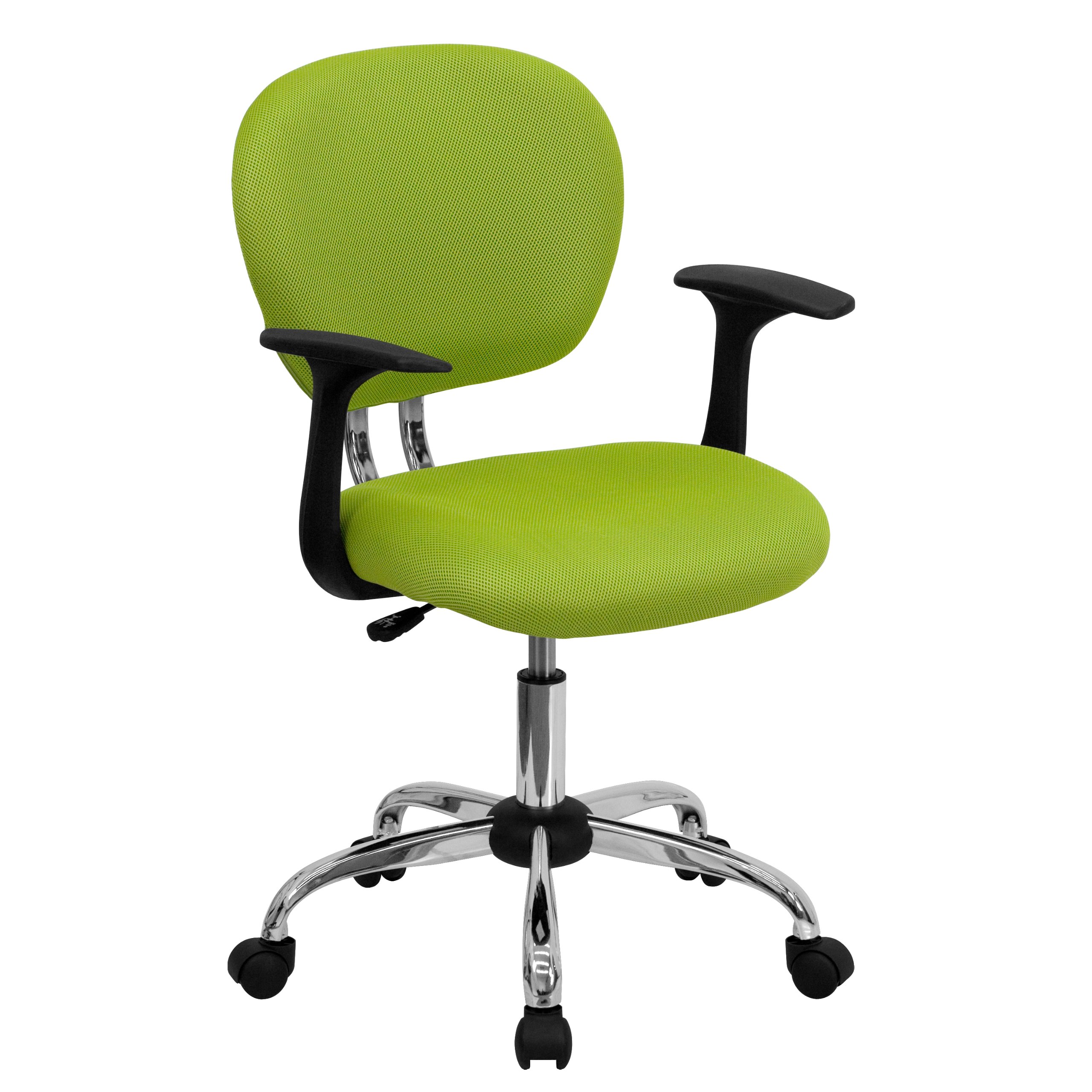 Flash Furniture Cadeira de escritório giratória acolchoada em malha verde maçã com base e braços cromados