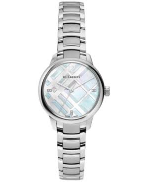 Burberry Relógio feminino com pulseira de aço inoxidável com sotaque de diamante suíço 32 mm BU10110