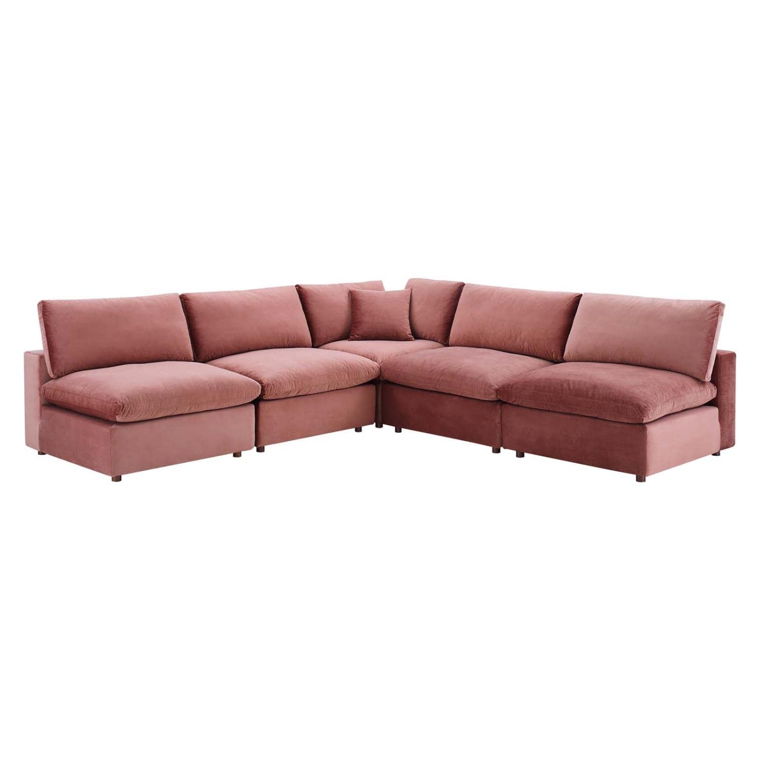 Modway Commix Down Filled Overstuffed Performance Velvet 5-Piece Sectional Sofa in Dusty Rose