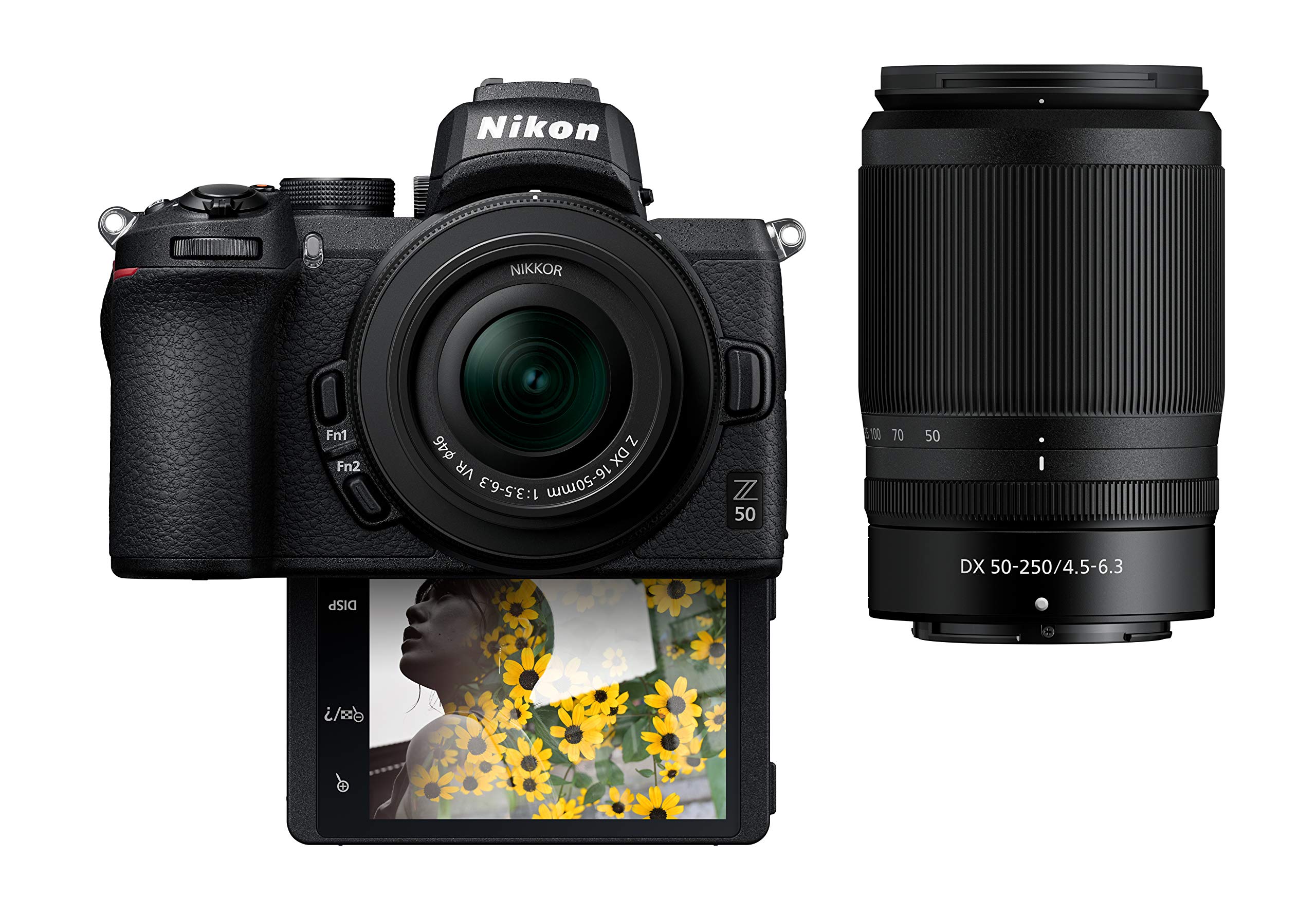 Nikon Z50 Câmera digital sem espelho compacta com LCD Flip Under 'Selfie/Vlogger' | 2 O kit de lentes com zoom inclui: NIKKOR Z DX 16-50mm f/3.5-6.3 VR e NIKKOR Z DX 50-250mm F/4.5-6.3 VR