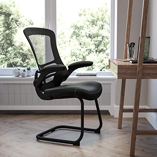 Flash Furniture Cadeira de recepção lateral com base trenó de malha preta