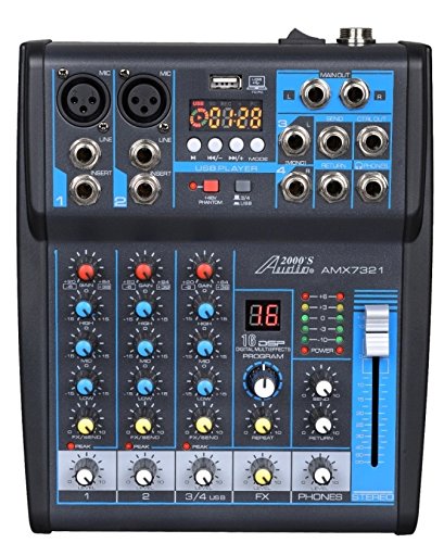 Audio 2000S Audio2000'S AMX7303- Mixer de áudio profissional de quatro canais com processador USB e DSP