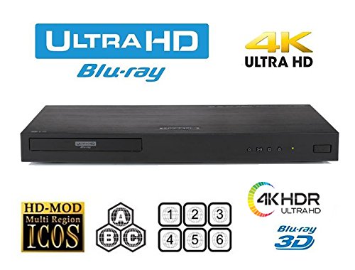 HDI LG UHD 4K Region Free Blu Ray Disc DVD Player - PAL NTSC Ultra HD - USB - 100-240V 50/60Hz para uso mundial e cabo HDMI 4K multisistema de 6 pés