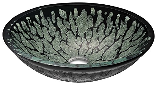 ANZZI Bravo Series Modern Glass Vessel Bowl Sink in Lustrous Black | Top Mount pia do banheiro acima do balcão | Lavatório redondo da bancada da vaidade com ralo pop-up | LS-AZ043