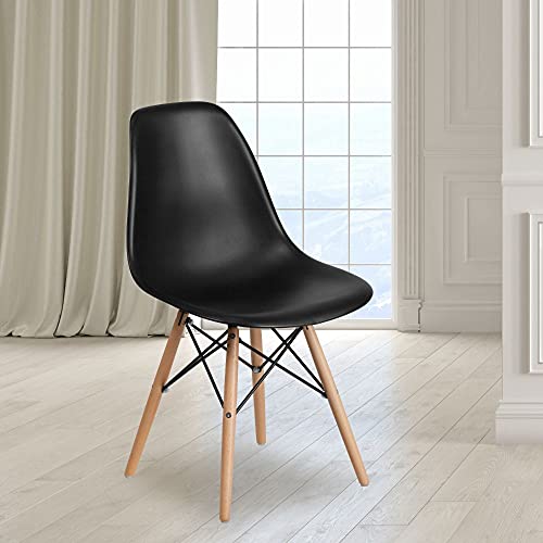Flash Furniture Cadeira de plástico série Elon com base de madeira
