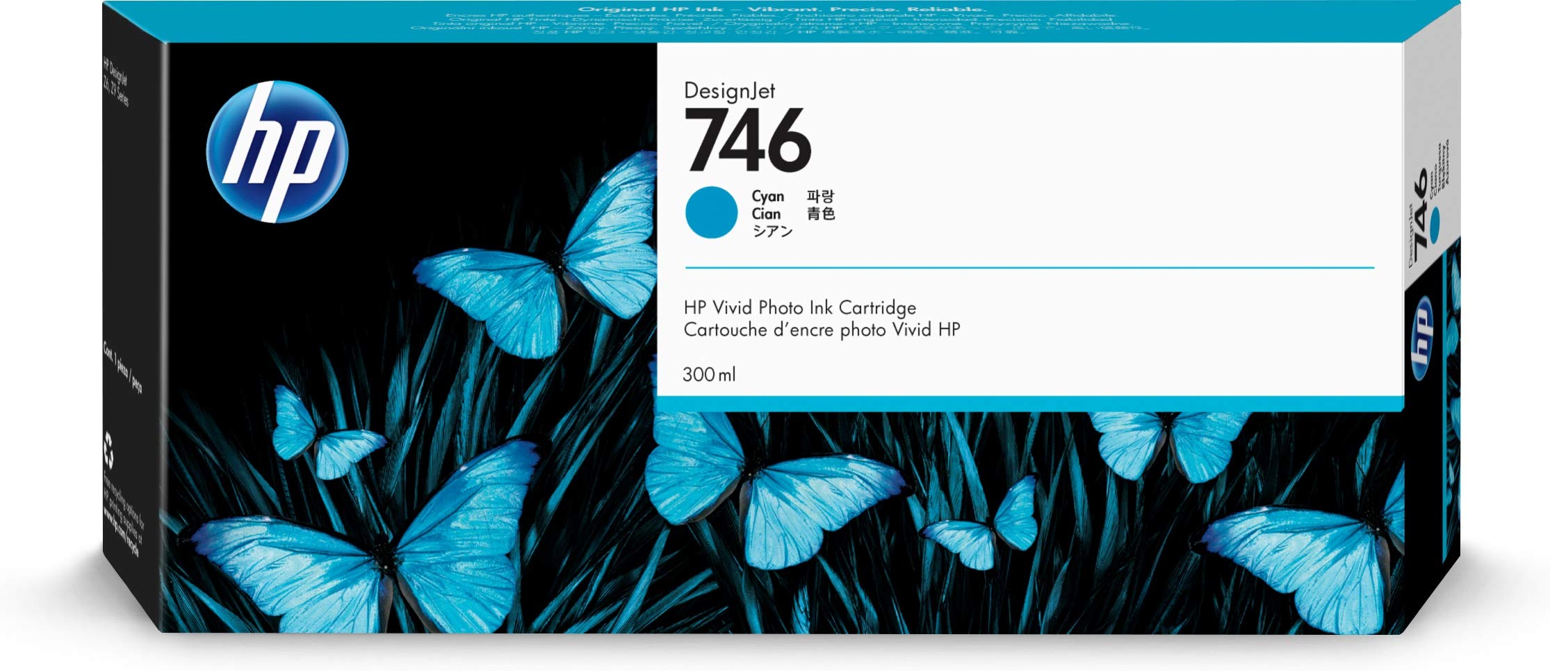 HP Cartucho de tinta original ciano 746 de 300 ml (P2V80A) para impressoras de grande formato DesignJet Z6 e Z9+