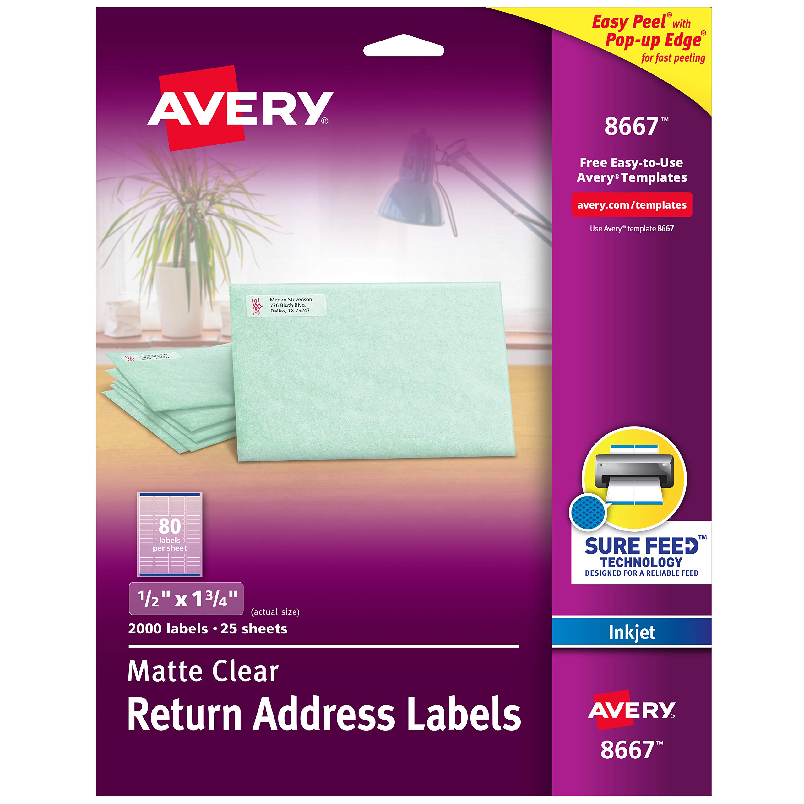 Avery Etiquetas de endereço de retorno transparentes fáceis de remover 1/2 pol. x 1-3/4 pol.