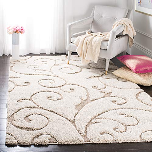 Safavieh Florida Shag Collection SG455-1113 Scrolling Vine Cream e Beige Graceful Swirl Square Area Tapete (8 'Square)