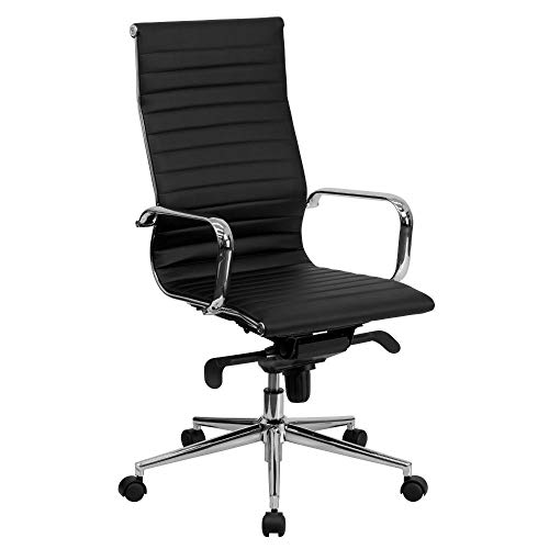 Flash Furniture Cadeira de escritório giratória executiva com encosto alto em couro com nervuras flexíveis e braços e controle de inclinação do joelho