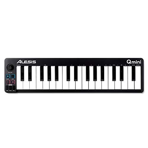 Alesis Qmini - Controlador de teclado USB MIDI portátil de 32 teclas com teclas de ação de sintetizador sensíveis à velocidade e software de produção musical incluído