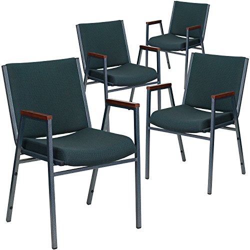 Flash Furniture 4 Pk. Cadeira de pilha em tecido estampado verde resistente série HERCULES com braços