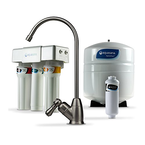 Aquasana Sistema de filtro de água sob a pia de osmose reversa - Filtros 95% de flúor - Filtração de torneira de cozinha - Níquel escovado - AQ-RO-3.55