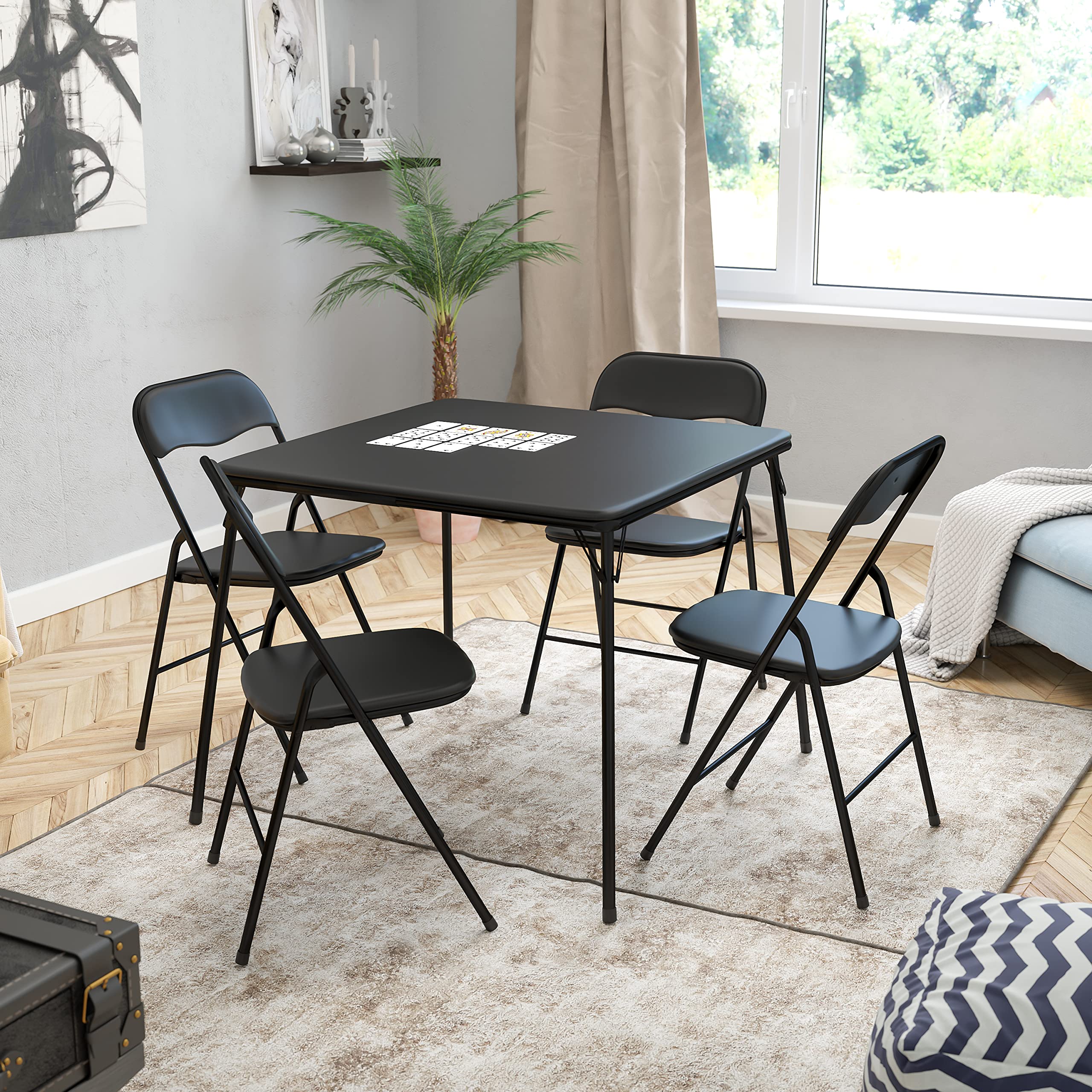 Flash Furniture Conjunto de mesa e cadeira dobrável preta de 5 peças