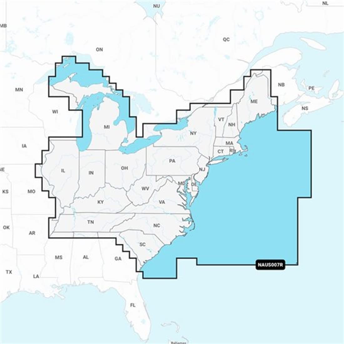 Navionics Regiões do leste dos EUA (NAUS007R) - Cartas marítimas e de lagos com formato Micro SD pré-carregado (010-C1370-30)