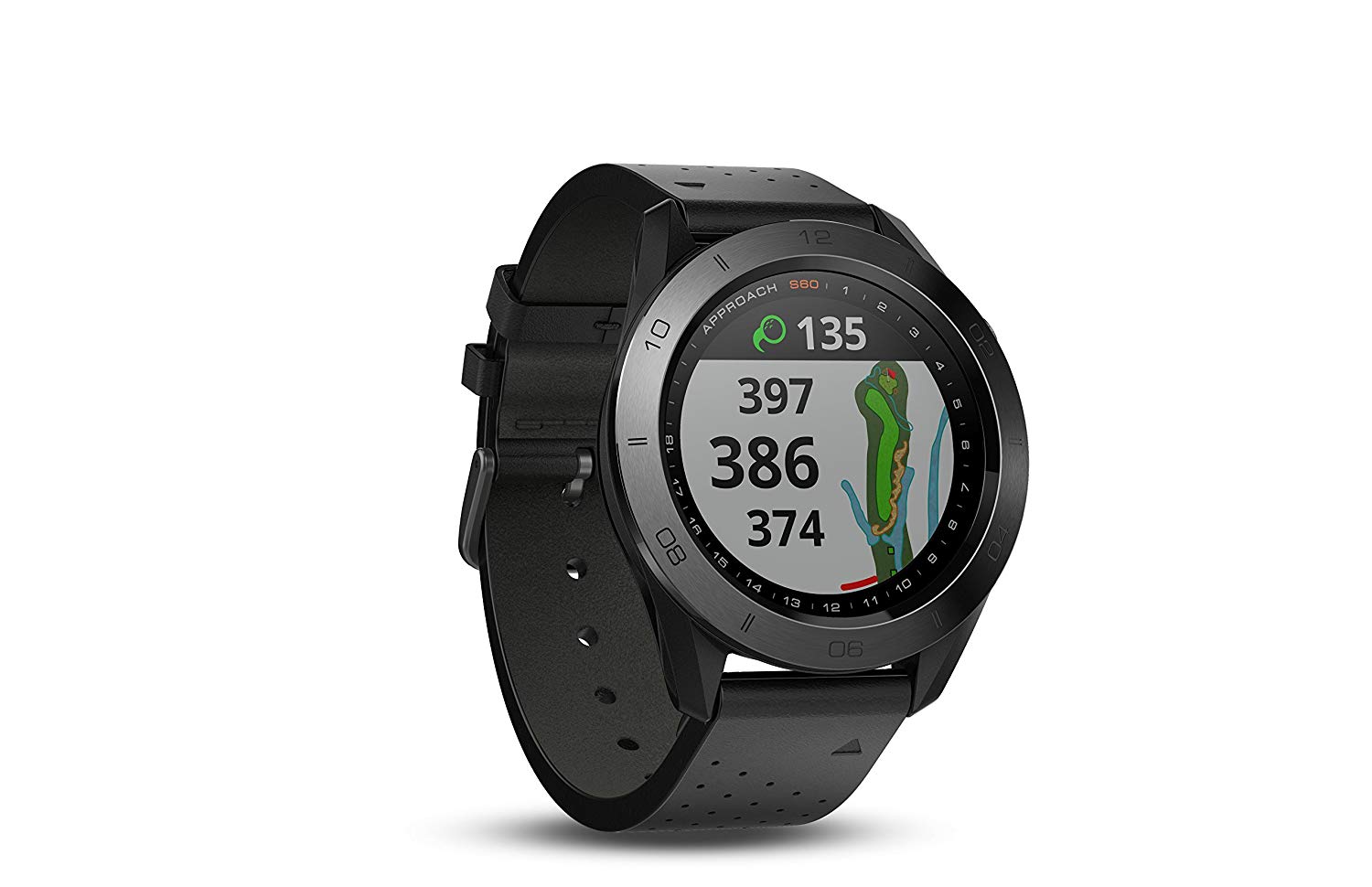 Garmin Approach S60 Premium GPS Golf watch com pulseira de couro preto