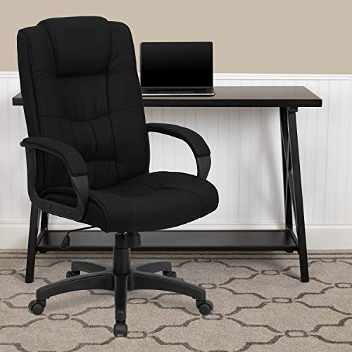 Flash Furniture Cadeira de escritório executiva giratória de tecido preto com encosto alto e braços