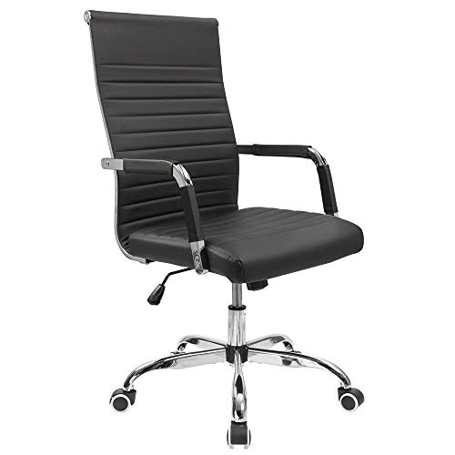 Furmax Cadeira de escritório com nervuras Cadeira executiva de conferência em couro PU com nervuras Cadeira giratória ajustável com braços
