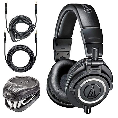 audio-technica Fones de ouvido para monitor profissional ATH-M50x + Estojo para fone de ouvido Slappa de tamanho completo HardBody PRO (SL-HP-07)