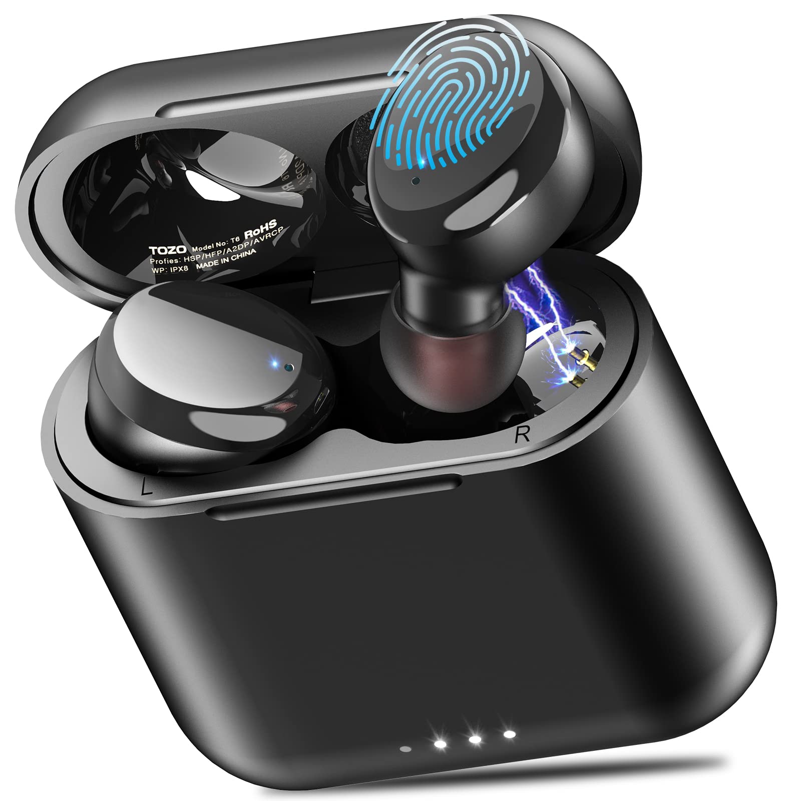 TOZO T6 True Wireless Earbuds Bluetooth 5.3 Headphones Touch Control com Estojo de Carregamento Sem Fio IPX8 Fones de Ouvido Estéreo À Prova D' Água In-Ear Microfone Embutido Fone de Ouvido Premium...