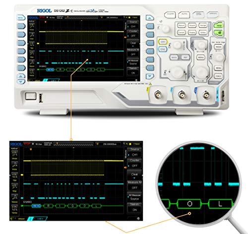 Rigol DS1202Z-E 200 Megahertz Osciloscópio digital de 2 canais Multímetro de forma de onda digital Visualização e análise básicas em tempo real com display de 7 polegadas