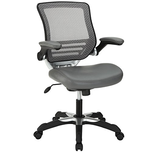 Modway Cadeira de escritório Edge Mesh Back e White Vinyl Seat com braços flip-up - Mesas de computador em cinza