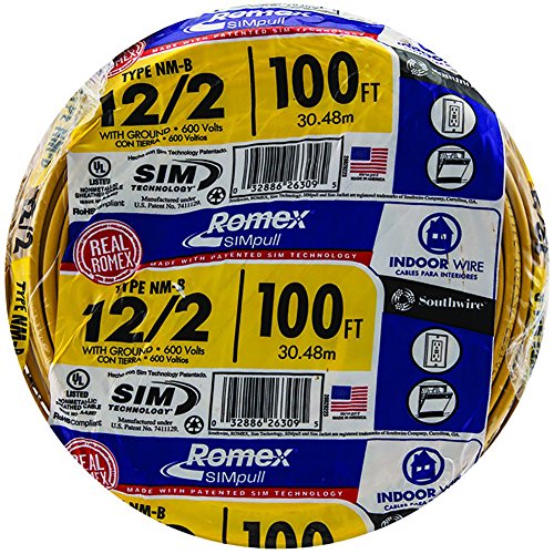 Southwire 28828228 100' 12/2 com terra marca Romex SIMpull fio elétrico residencial interno tipo NM-B; Amarelo