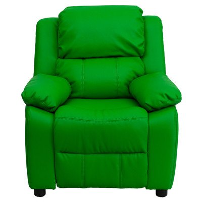Flash Furniture Cadeira reclinável infantil contemporânea de vinil deluxe com braços de armazenamento verde