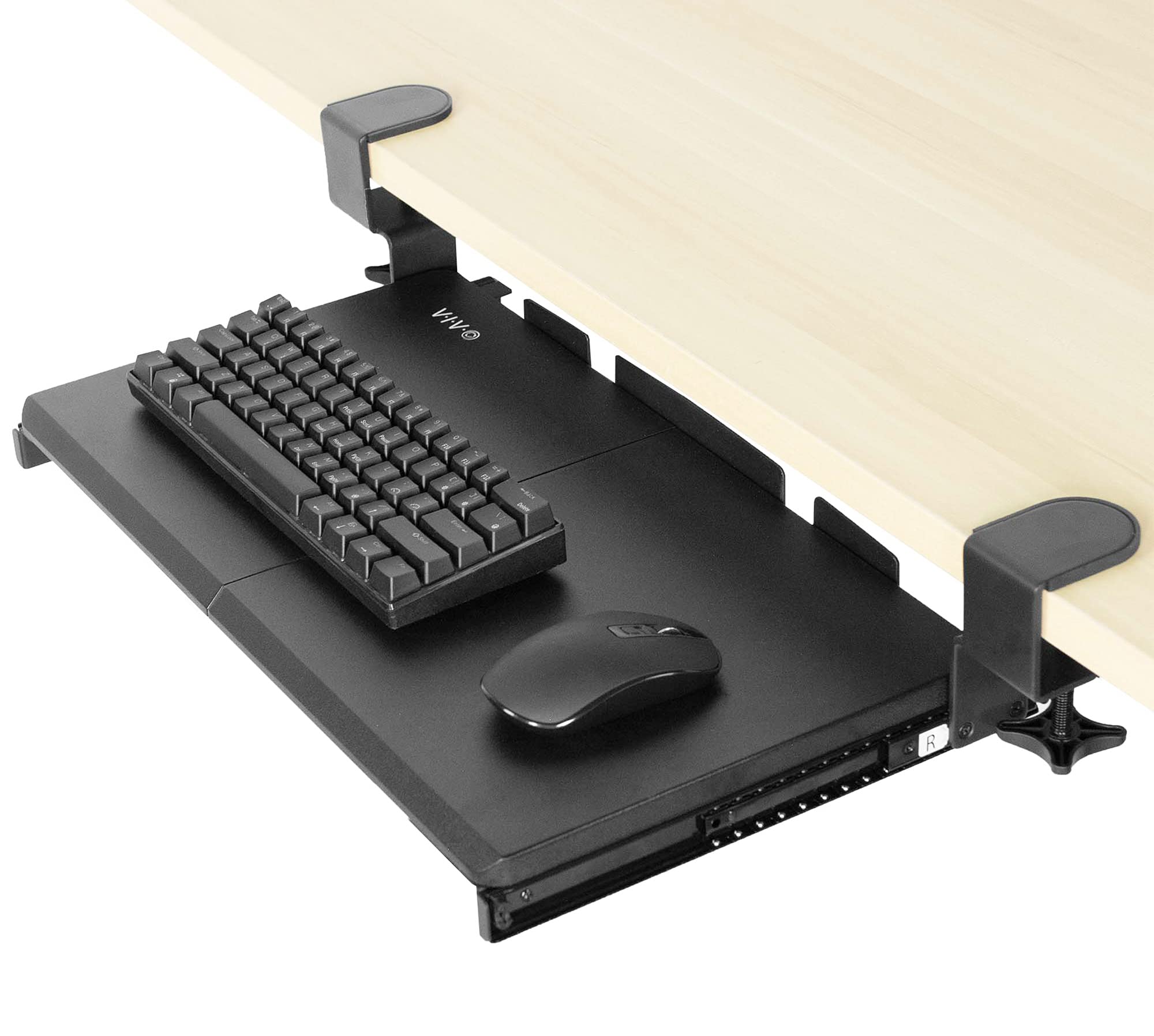 VIVO Bandeja de teclado sob a mesa removível com sistema de montagem de braçadeira C extra resistente