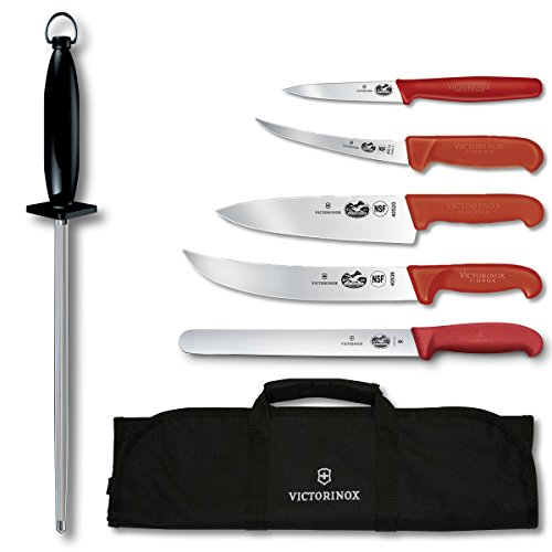 Victorinox Conjunto para churrasco Swiss Army de 7 peças para competição Master com alças e canivete Red Fibrox Pro