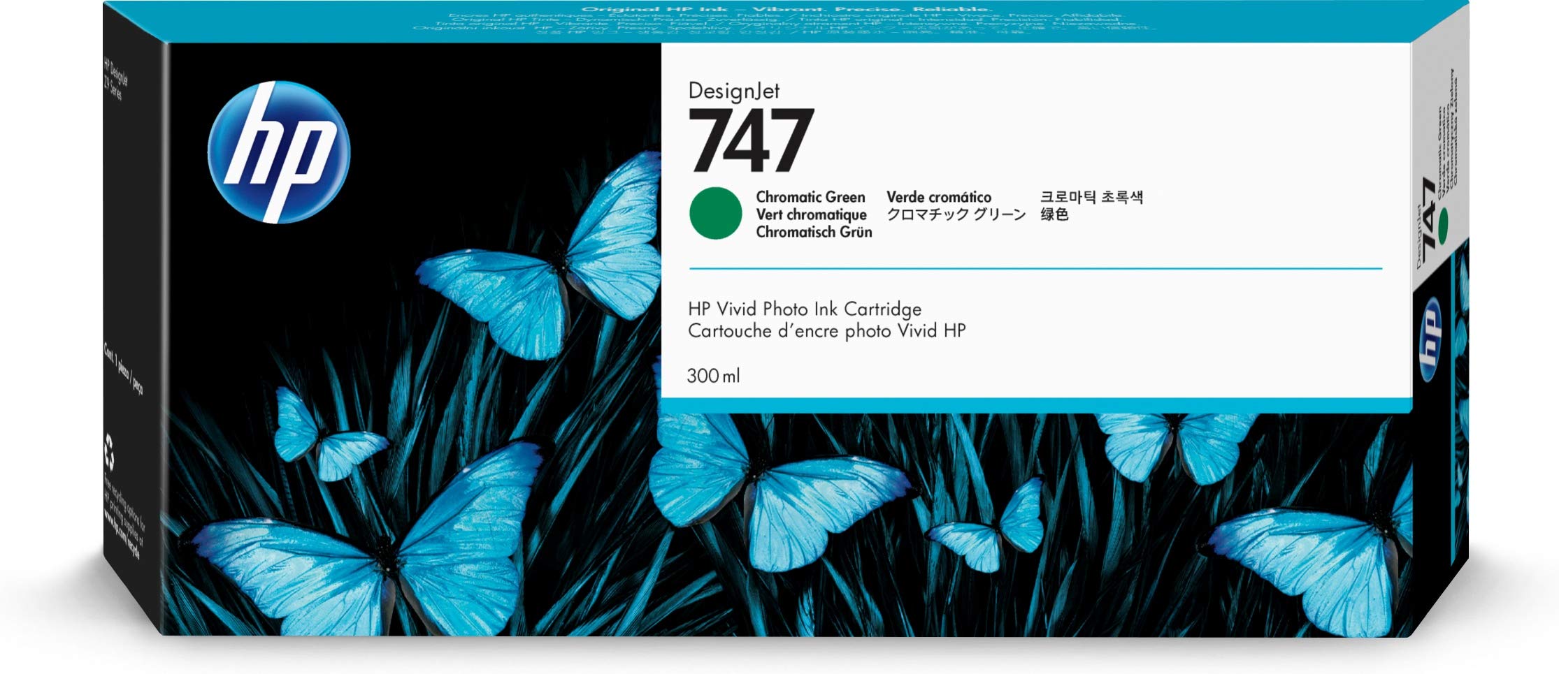 HP Cartucho de tinta original 747 verde cromático de 300 ml (P2V84A) para impressoras de grande formato DesignJet Z9+