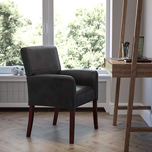 Flash Furniture Cadeira de recepção/lado executivo de couro cor de vinho com pernas de mogno