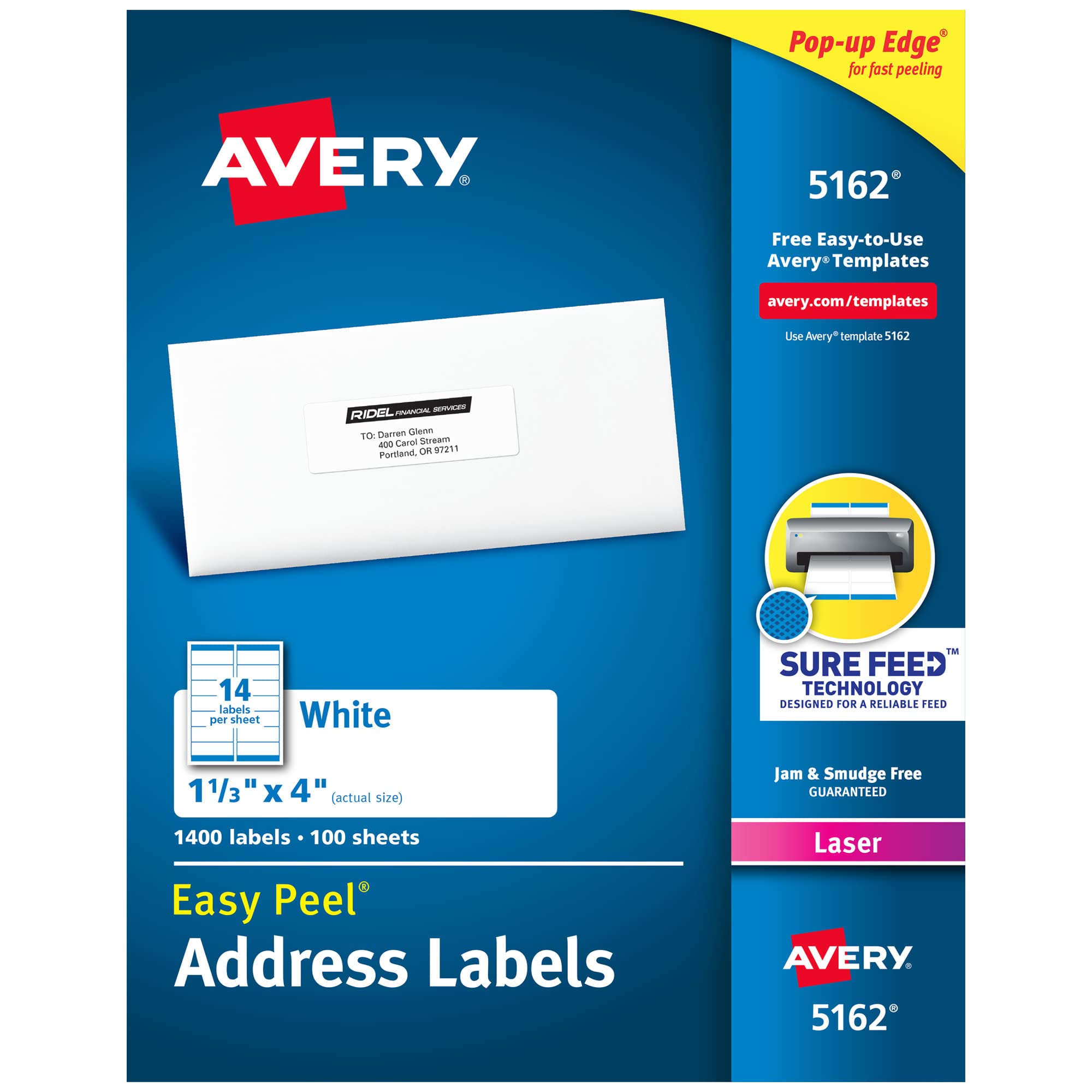 Avery Etiquetas de endereços fáceis de descascar para impressoras a laser 1-1/3'' x 4''